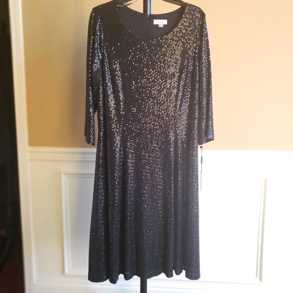 Calvin Klein Sparkling Black Long Sleeve Dress